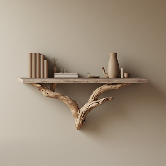 Tree floating shelf driftwood branch bookshelf solid wood art wall mount decor for wall