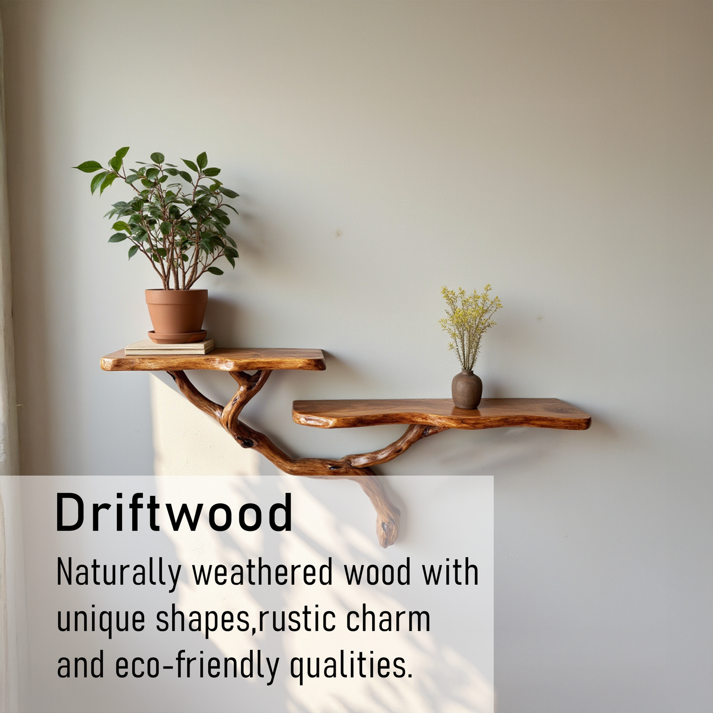 Driftwood floating shelf nightstand solidwood bookshelf art natural tree book shelves wall mount handmade furniture entryway decor